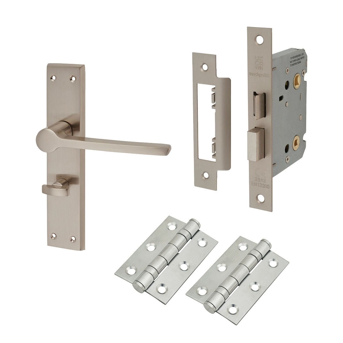 Satin Nickel Bathroom Lock Door Handles Pack - Farley Range