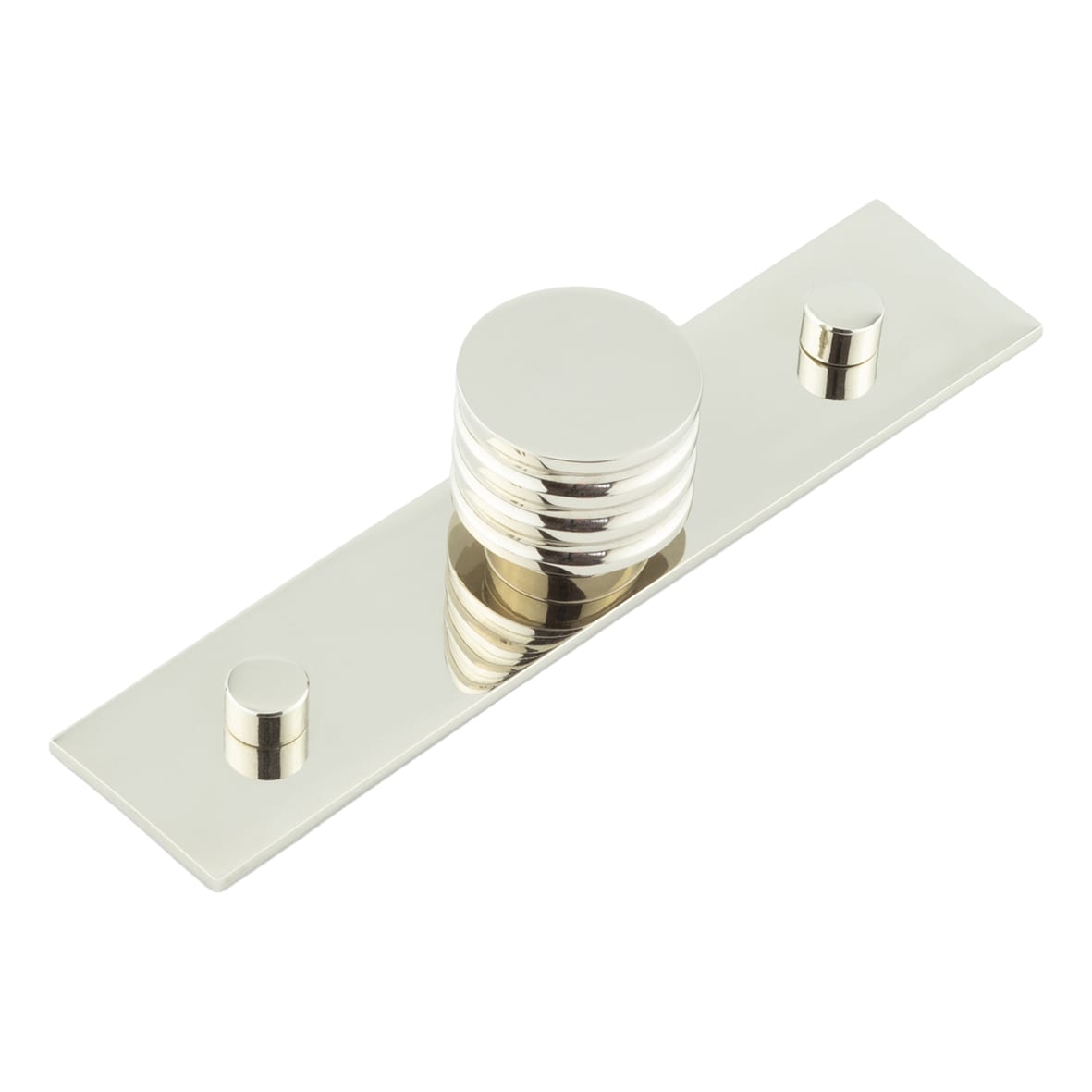 Sturt Grooved Round Cabinet Knob on Plain Backplate - 30mm Diameter - Polished Nickel