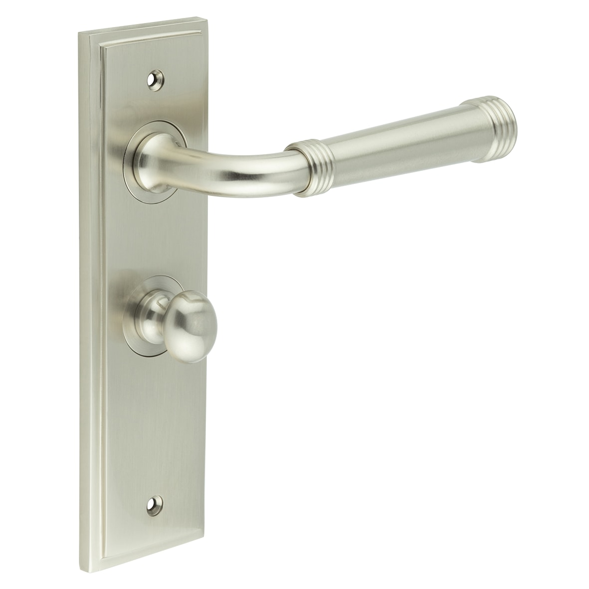 Satin Nickel Fire Rated Bathroom Door Handles - Highgate - Inner 1 - 200 x 55mm