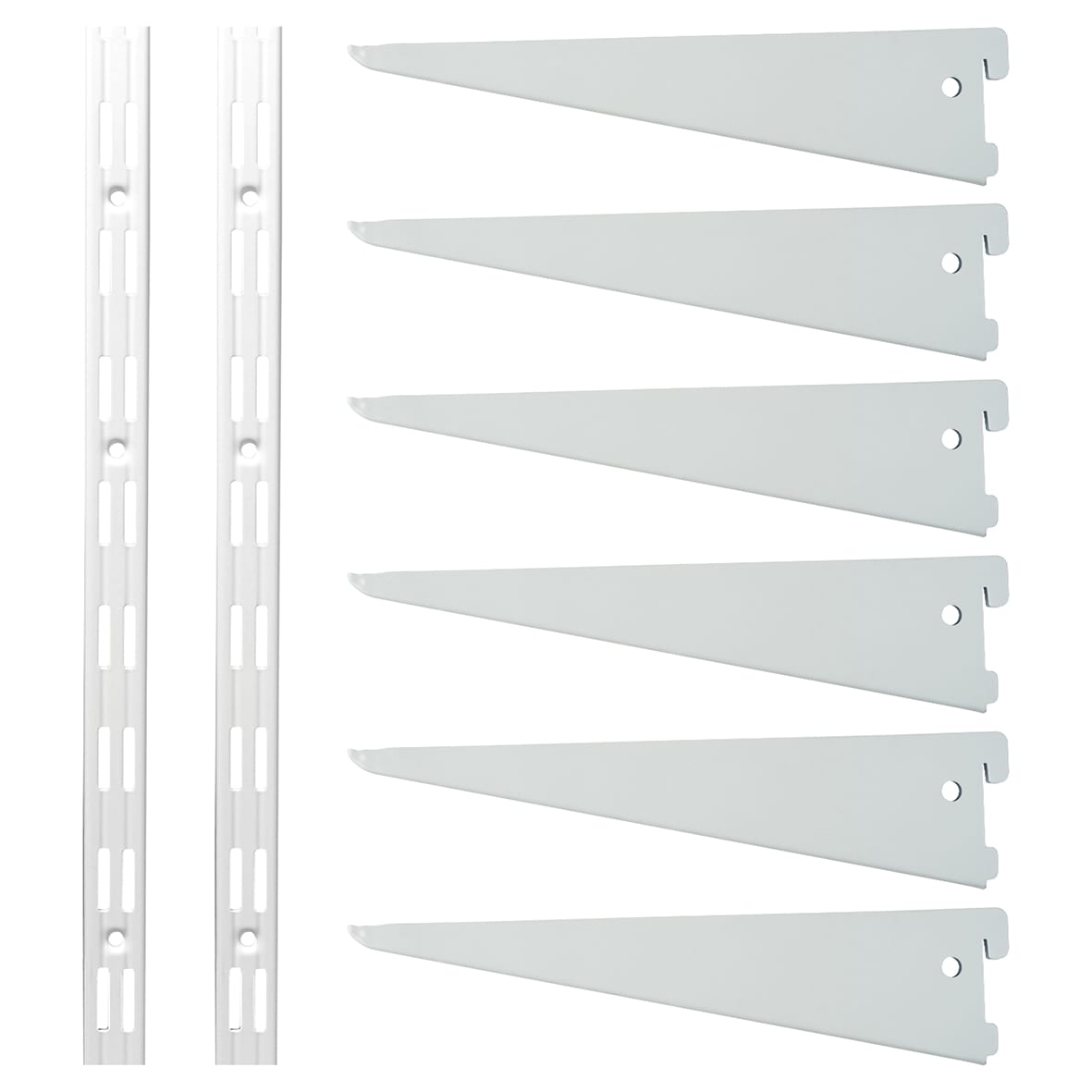 Twin Slot Shelving Kit - 2 x 2000mm Shelf Wall Uprights & 6 x 370mm Shelf Brackets - White