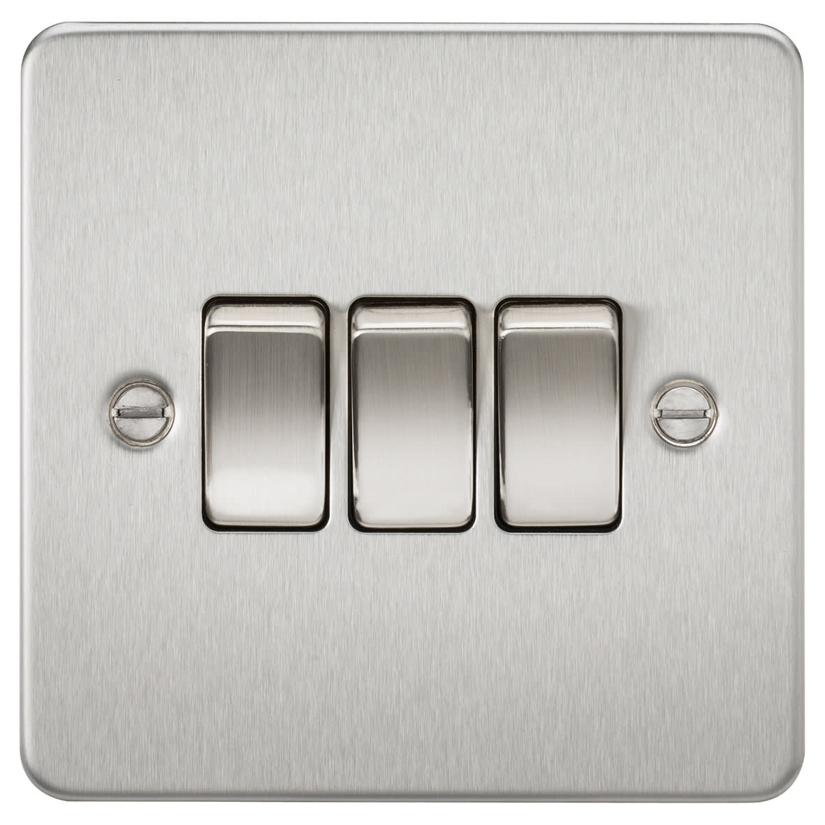 10AX 3 Gang 2 Way Flat Plate Light Switch - Brushed Chrome