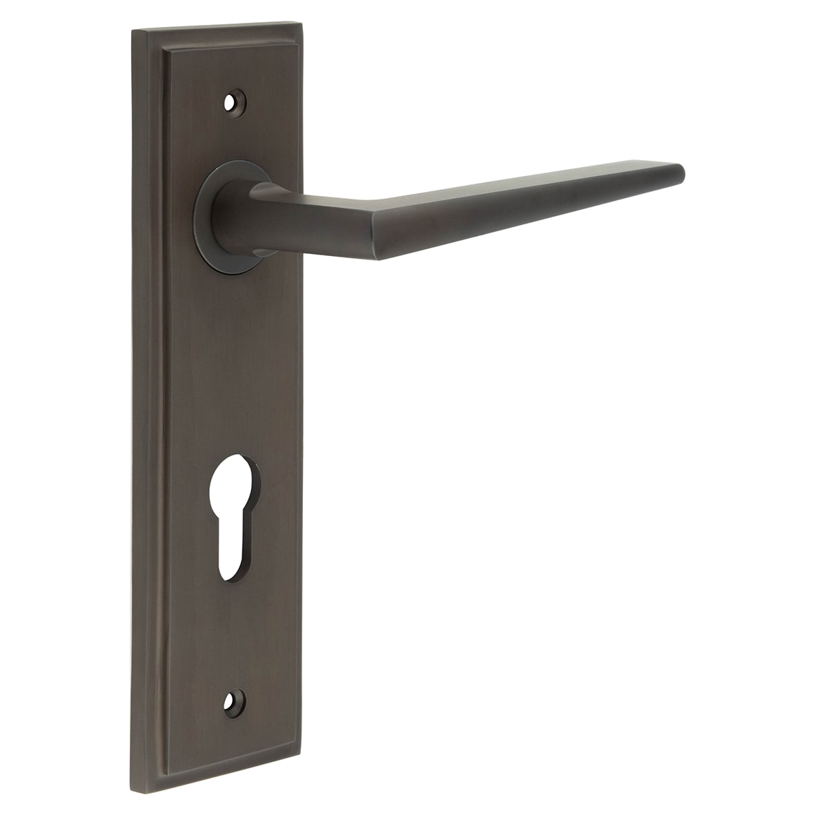 Dark Bronze Fire Rated DIN Euro Lock Door Handles - Mayfair - 200 x 55mm