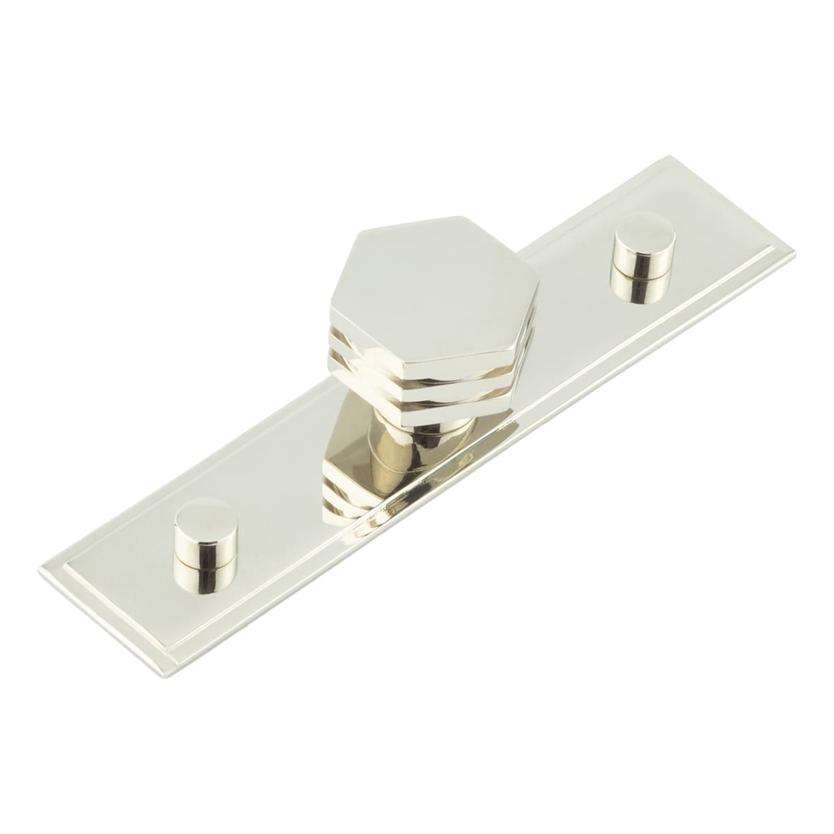 Nile Hex Cabinet Knob on Stepped Backplate - 30mm Diameter - Polished Nickel