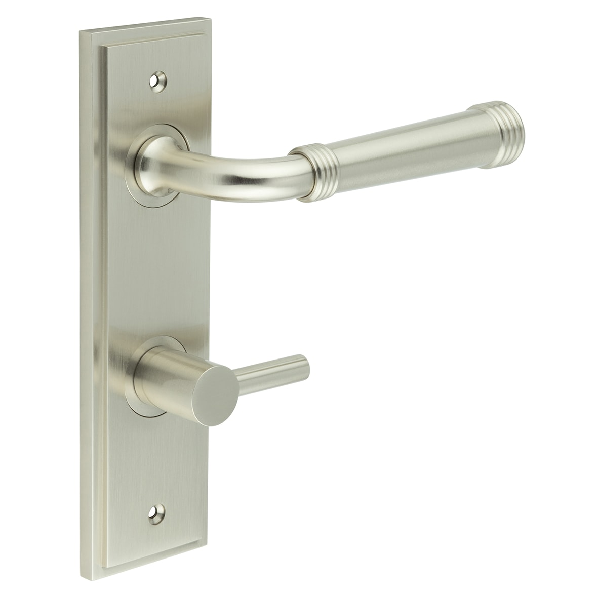 Satin Nickel Fire Rated DIN Bathroom Door Handles - Highgate - Inner 3 - 200 x 55mm