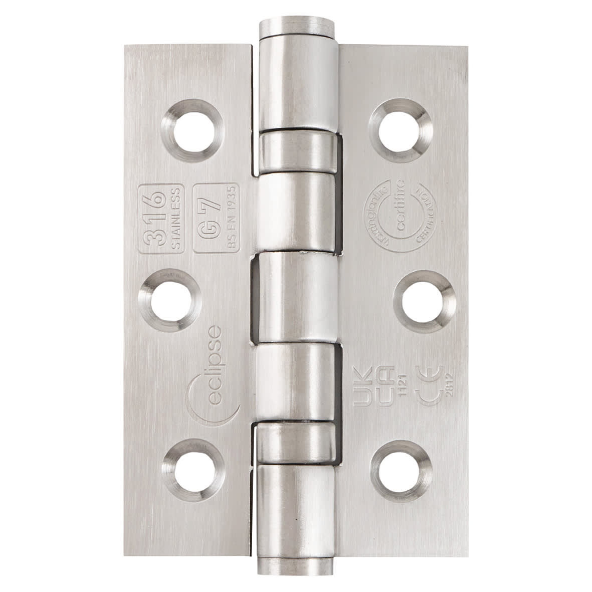 Ball Bearing Marine Grade Butt Fire Door Hinge - 76 x 51 x 2mm - Satin Stainless - Pair