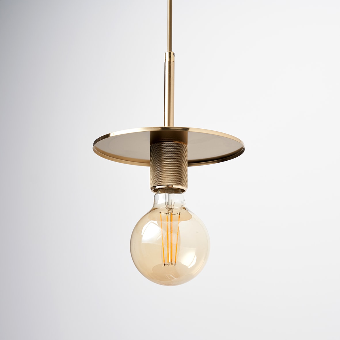 Savaneta Knurled Ceiling Light Pendant - Satin Brass Fittings and Plate