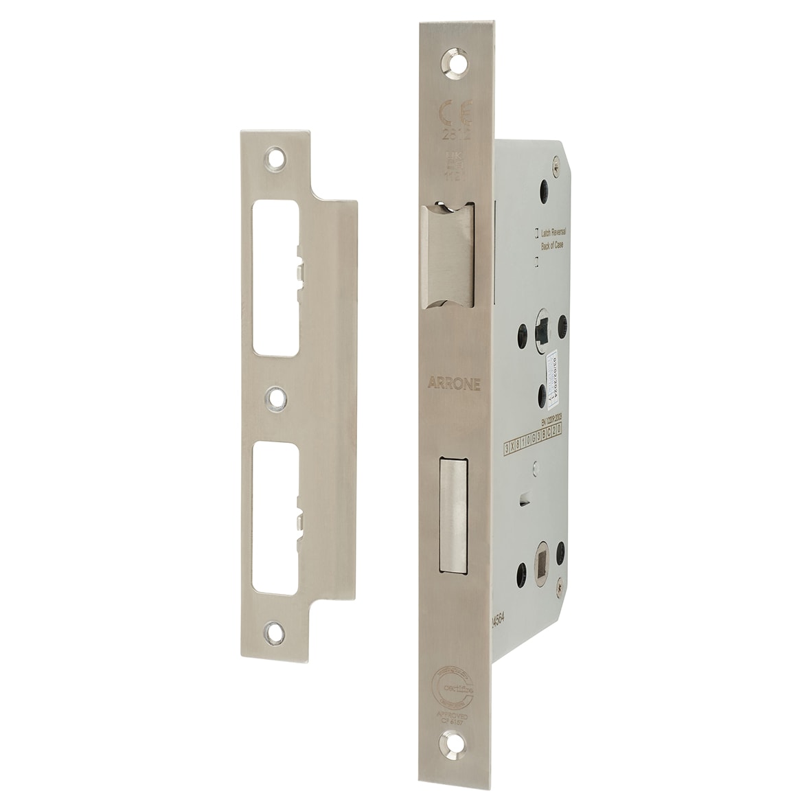 DIN Bathroom Lock - 88mm Case - 60mm Backset - Square - Satin Stainless Steel
