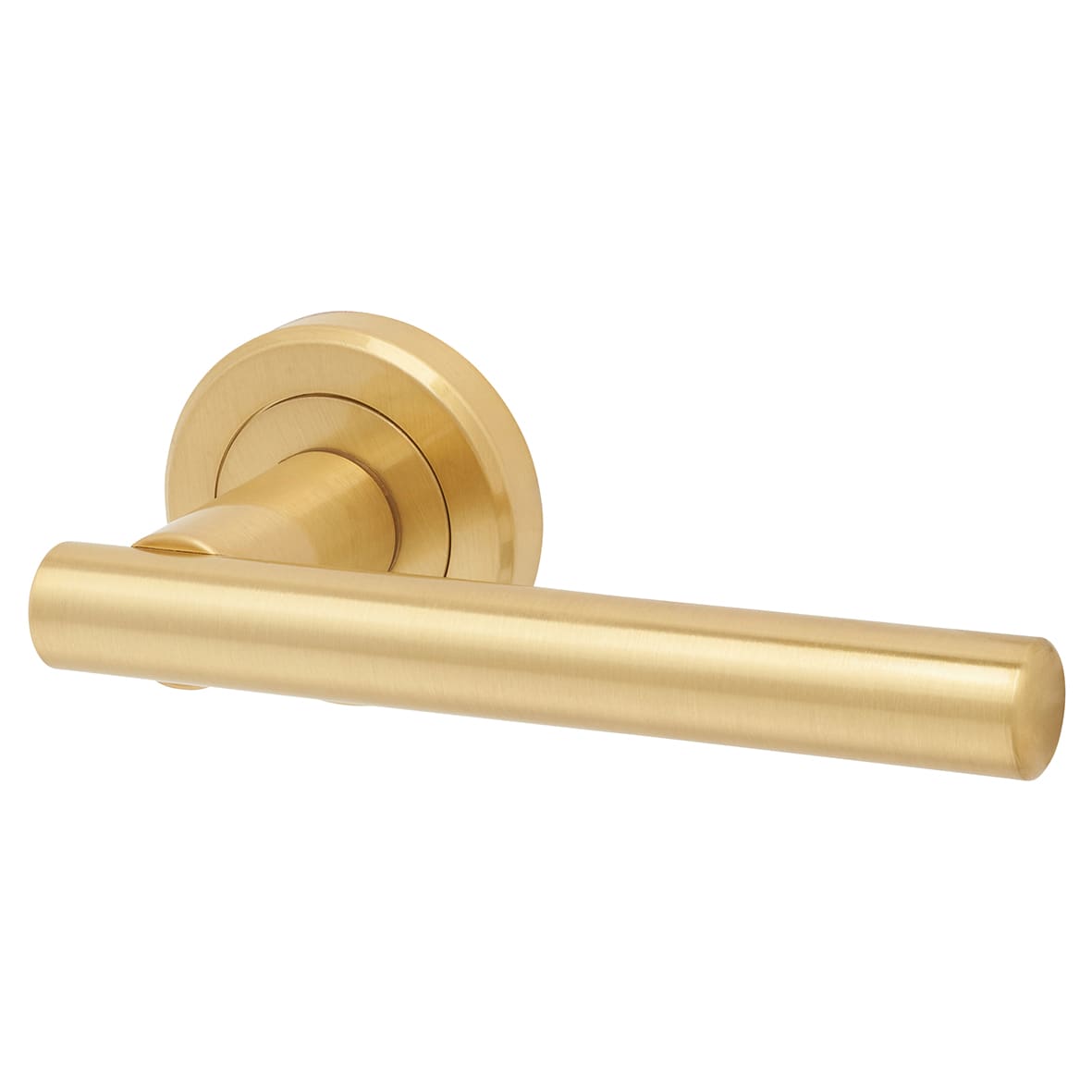 Brass Satin Brass Door Handles on Round Rose - Philadelphia Range