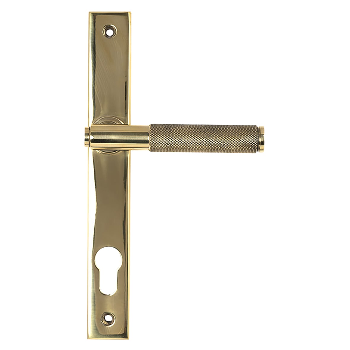 Polished Brass uPVC Slimline Knurled Multipoint Door Handles - 92mm c/c - Brompton Range