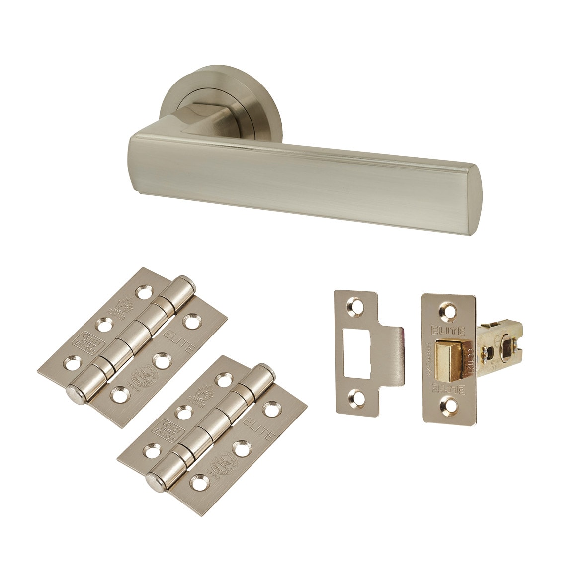 Satin Nickel Latch Door Handles on Rose Pack - Zara Range