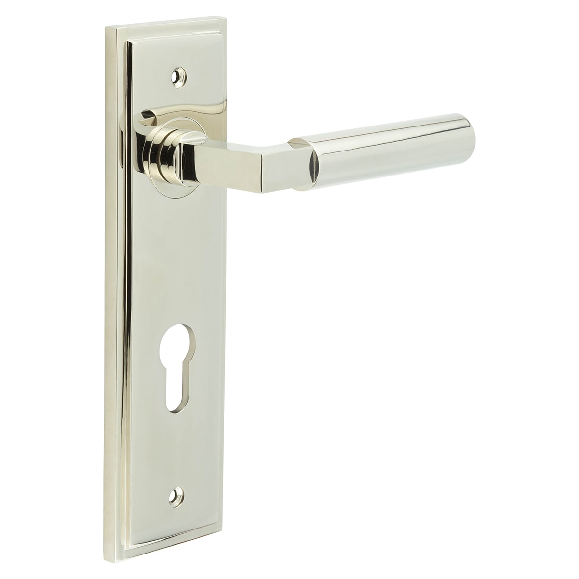 Polished Nickel Fire Rated DIN Euro Lock Door Handles - Westminster - 200 x 55mm