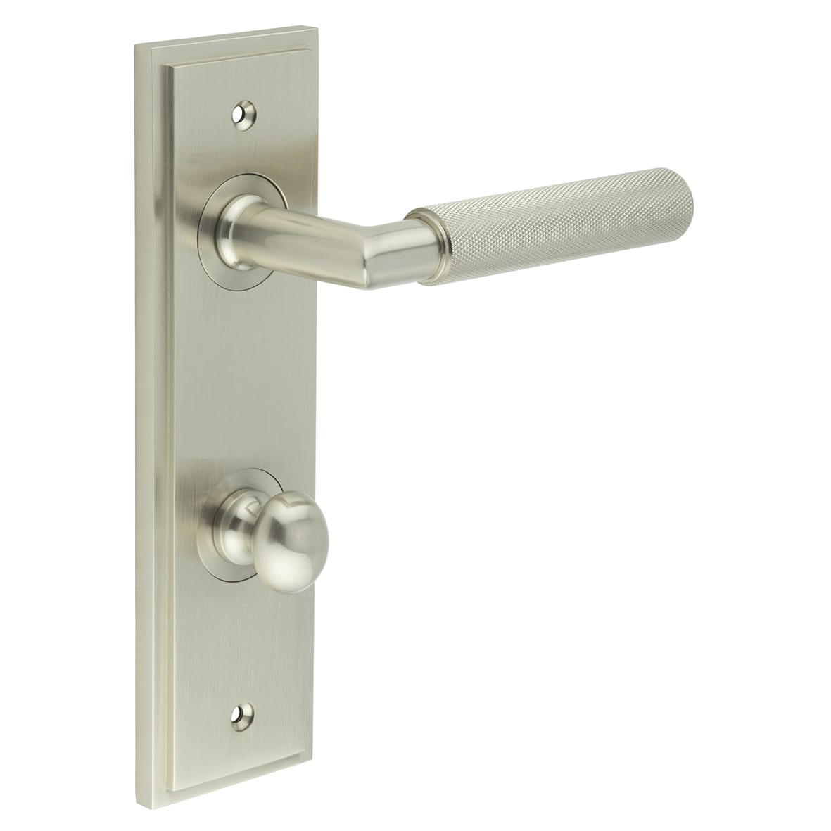 Satin Nickel Fire Rated DIN Bathroom Door Handles - Piccadilly - Inner 1 - 200 x 55mm