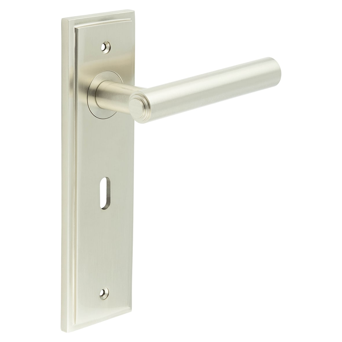 Satin Nickel Fire Rated Keyhole Lock Door Handles - Richmond - 200 x 55mm