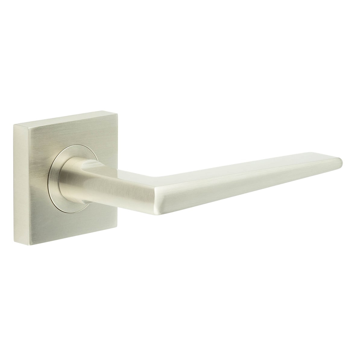 Satin Nickel Fire Rated Door Handles on Square Plain Rose - Mayfair Range