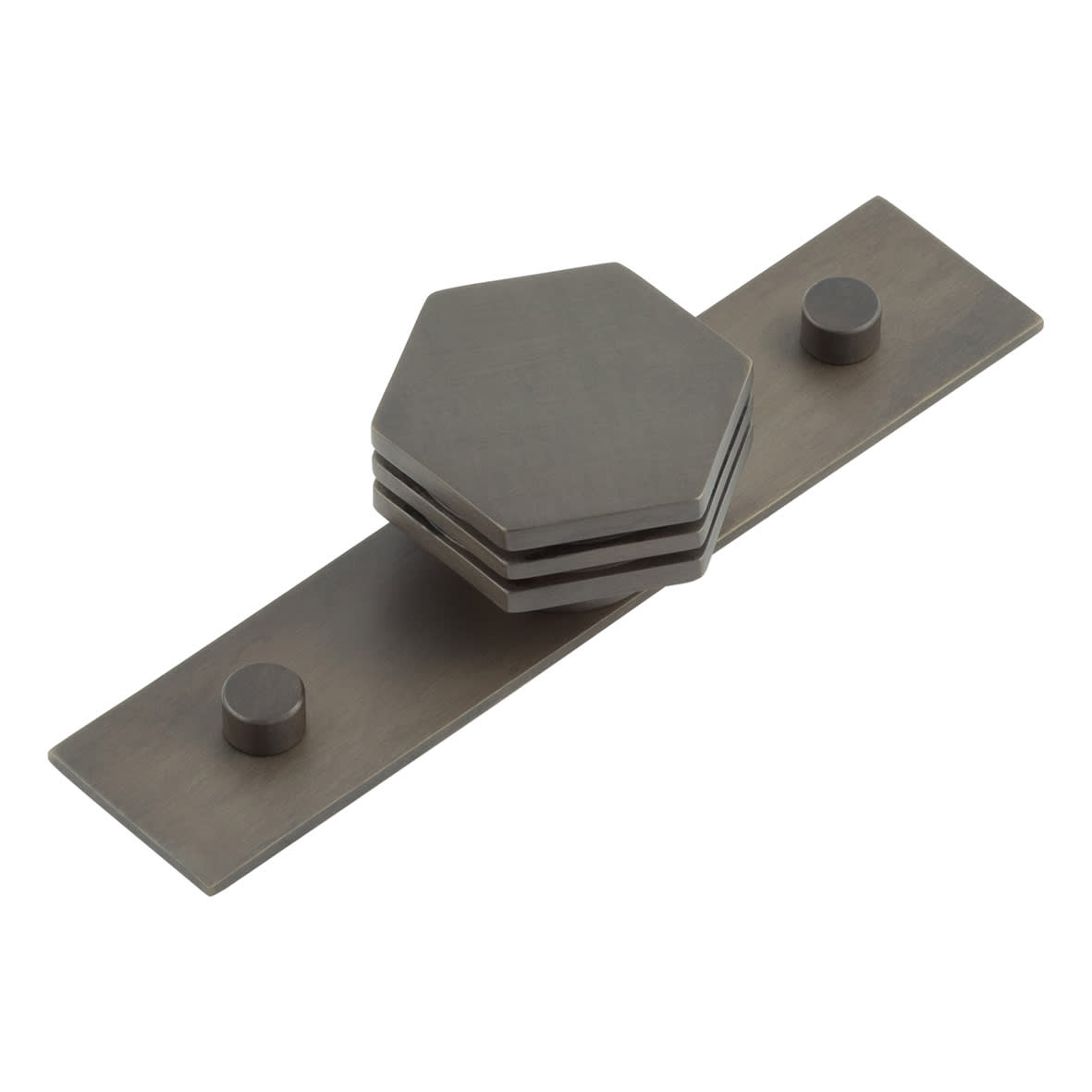 Nile Hex Cabinet Knob on Plain Backplate - 40mm Diameter - Dark Bronze