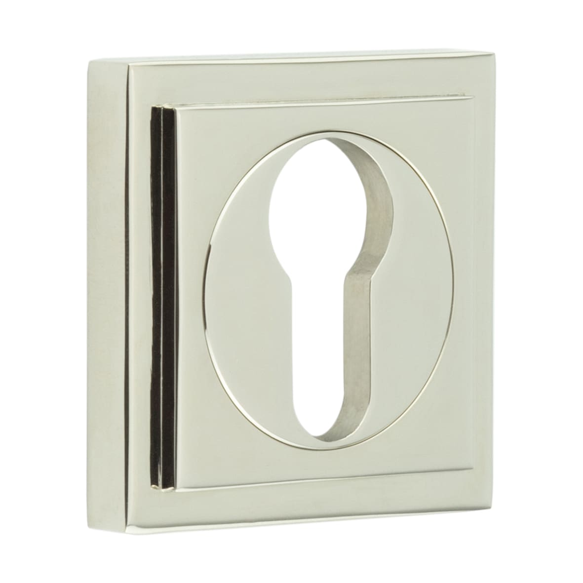 Square Escutcheon on Stepped Rose - 52 x 52mm - Euro - Polished Nickel