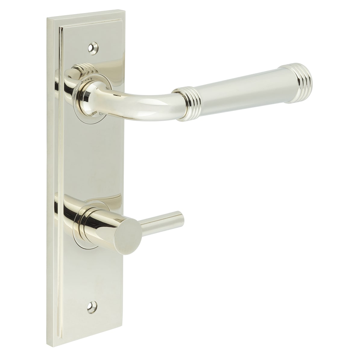 Polished Nickel Fire Rated DIN Bathroom Door Handles - Highgate - Inner 3 - 200 x 55mm