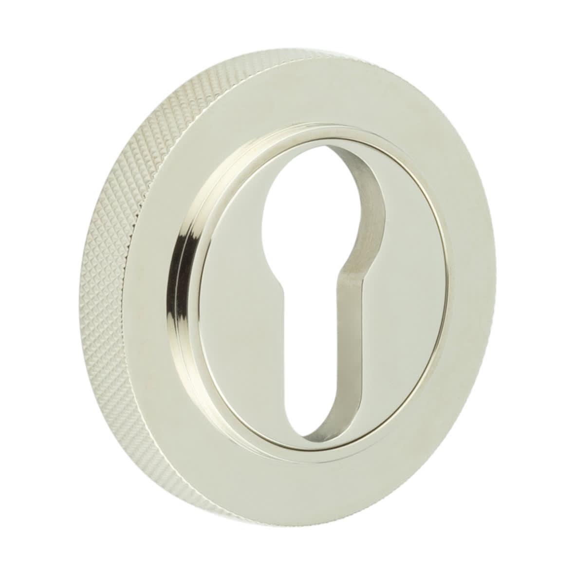 Escutcheon on Knurled Rose - 53mm Diameter - Euro - Polished Nickel