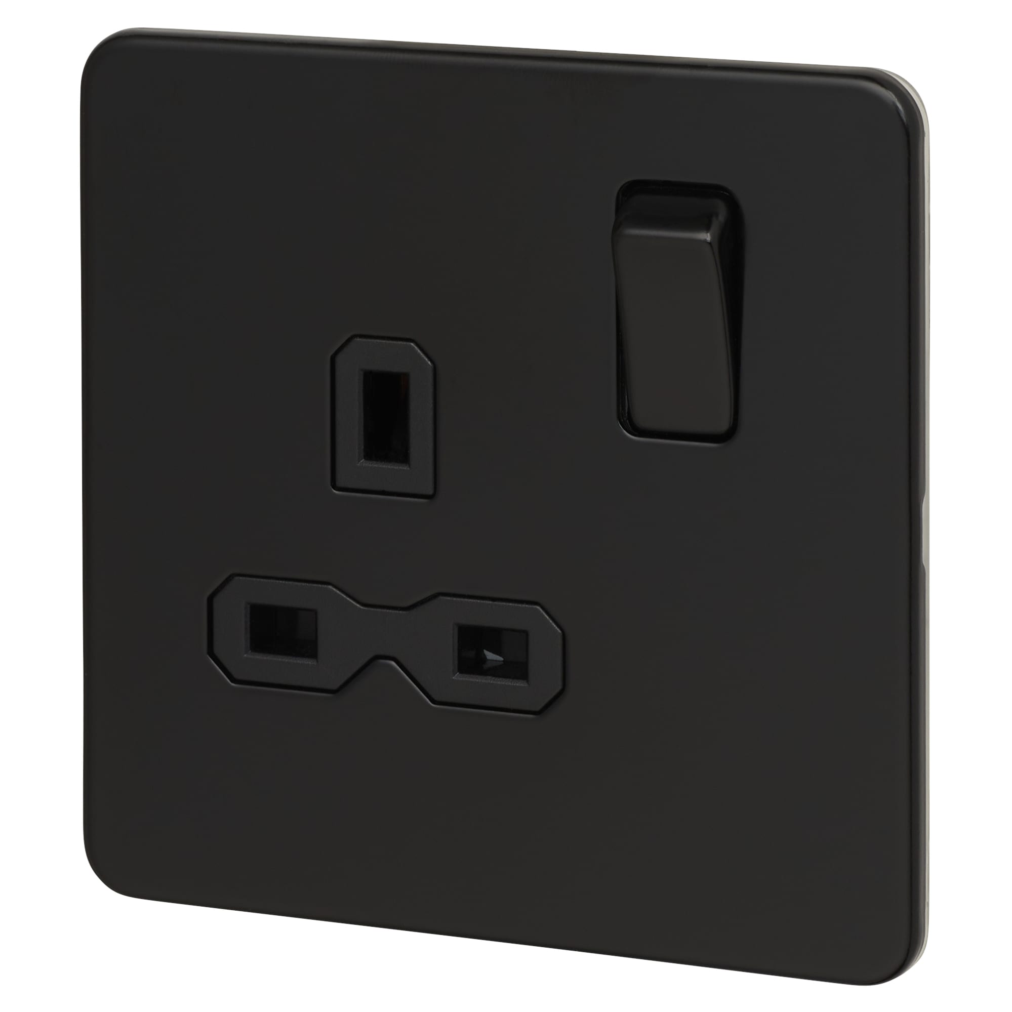 13A 1 Gang Screwless Flat Plate DP Switched Socket - Matt Black with Black Insert