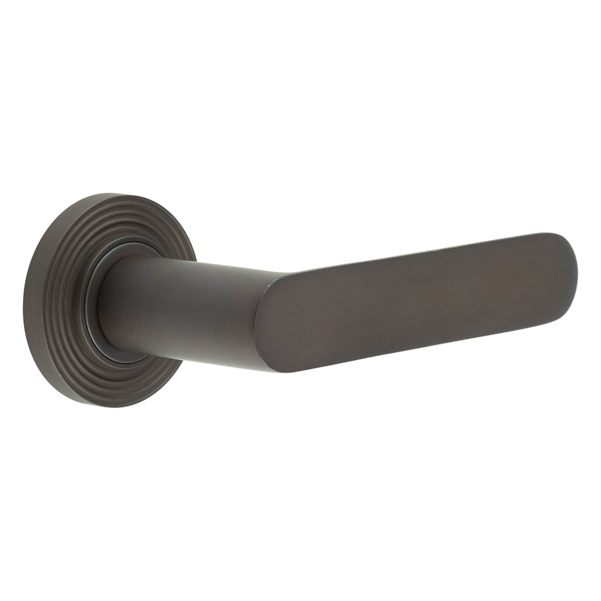Dark Bronze Fire Rated Door Handles on Round Reeded Rose - Kensington Range