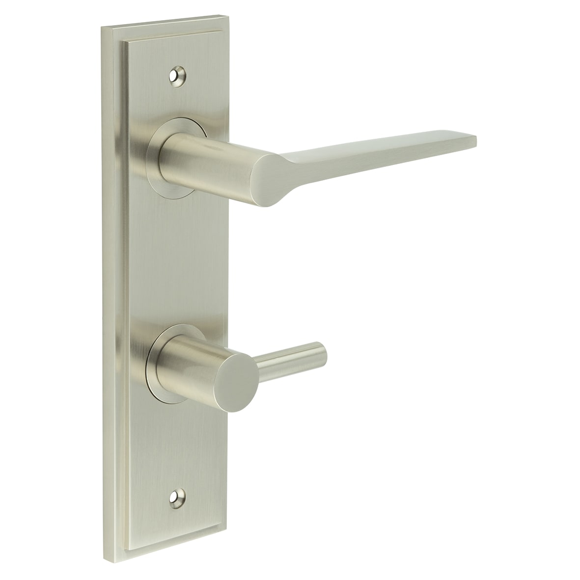 Satin Nickel Fire Rated DIN Bathroom Door Handles - Knightsbridge - Inner 3 - 200 x 55mm