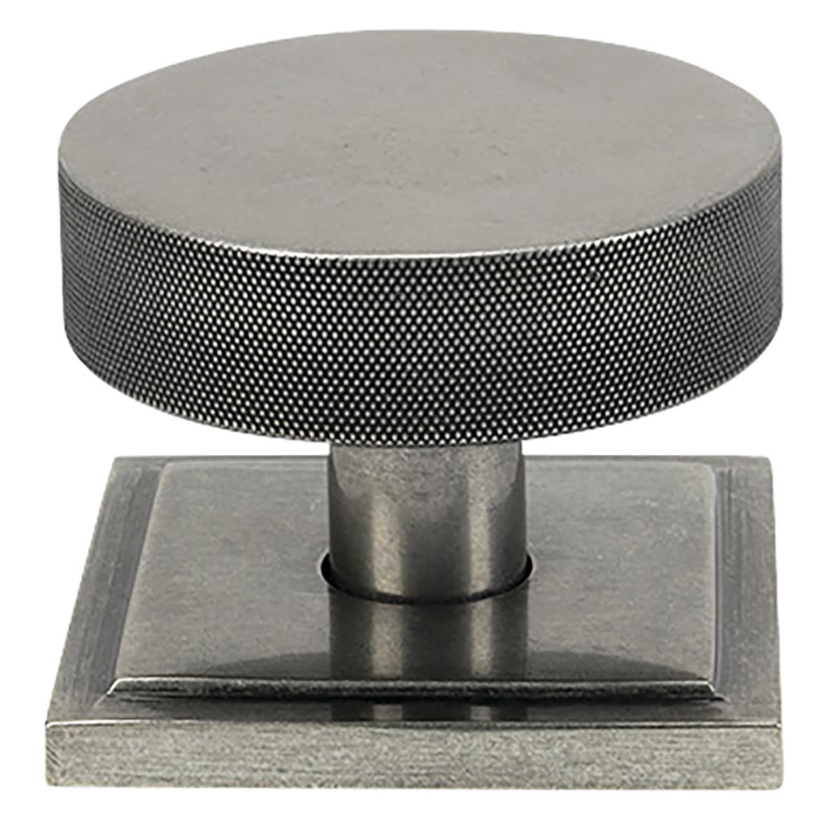 Brompton Pewter Round Knurled Centre Door Knob on Square Rose - 90 x 90mm Rose