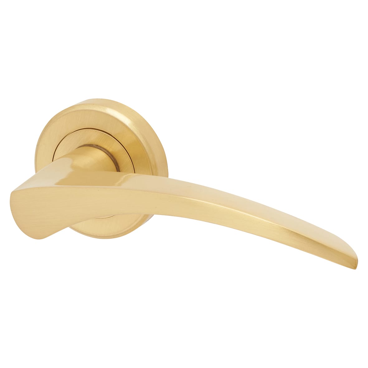 Brass Satin Brass Door Handles on Round Rose - Olivier Range