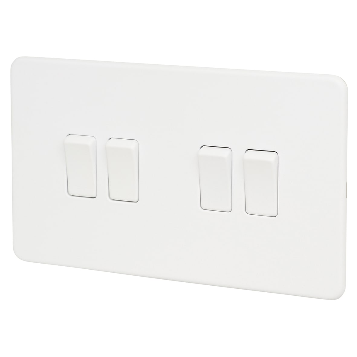 10AX 4 Gang Screwless Flat Plate Light Switch - Matt White