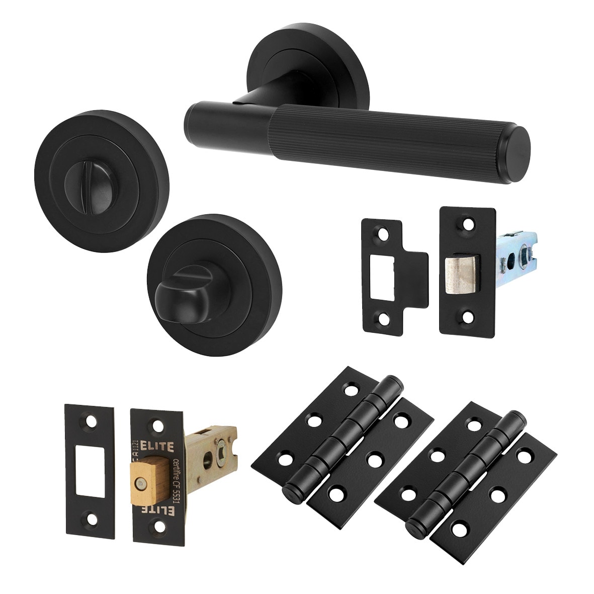 Matt Black Lines Bathroom Deadbolt Lock Door Handles on Rose Pack - Nova Range