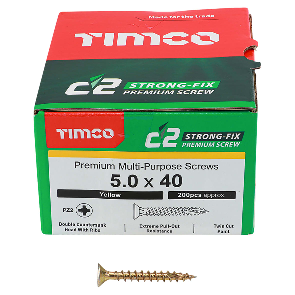 C2 Strong-Fix Pozi Double Countersunk Wood Screws - 5.0 x 40mm - Yellow Zinc - Pack of 200