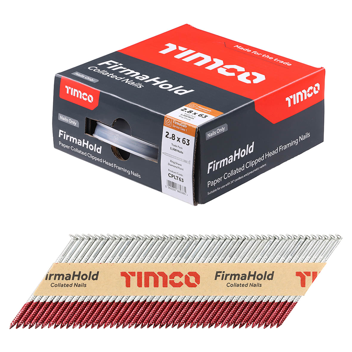 FirmaHold First Fix Nail - Ring - 34° Angled - 2.8 x 63mm - FirmaGalv+ - Pack of 3300