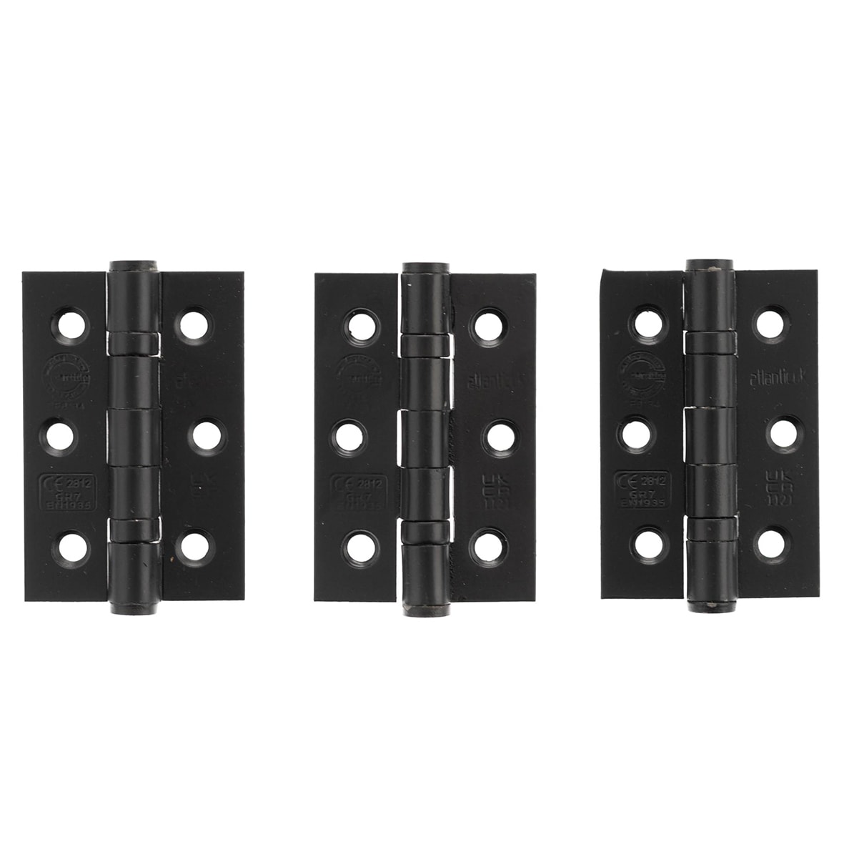 Twin Ball Bearing Grade 7 Butt Fire Door Hinge - 76 x 51 x 2mm - Matt Black - Pack of 3