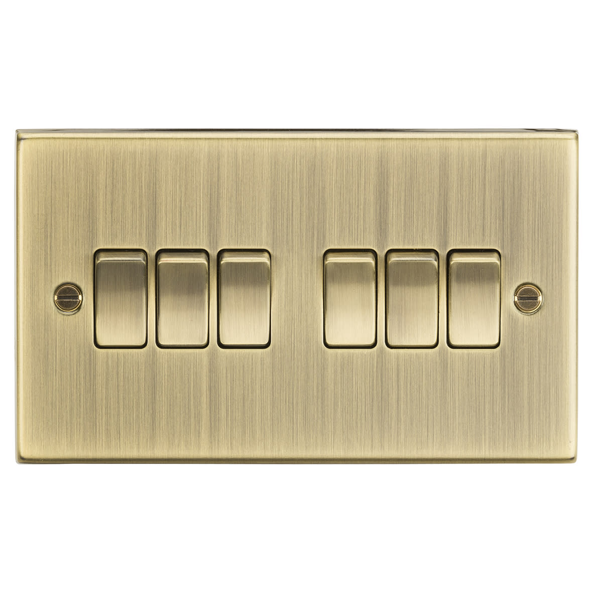 10AX 6 Gang 2 Way Square Edge Plate Light Switch - Antique Brass