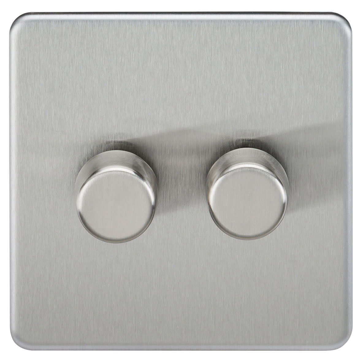 5 - 150W 2 Gang 2 Way Push On/Off Rotary Intelligent LED Dimmer Switch - Brush Chrome