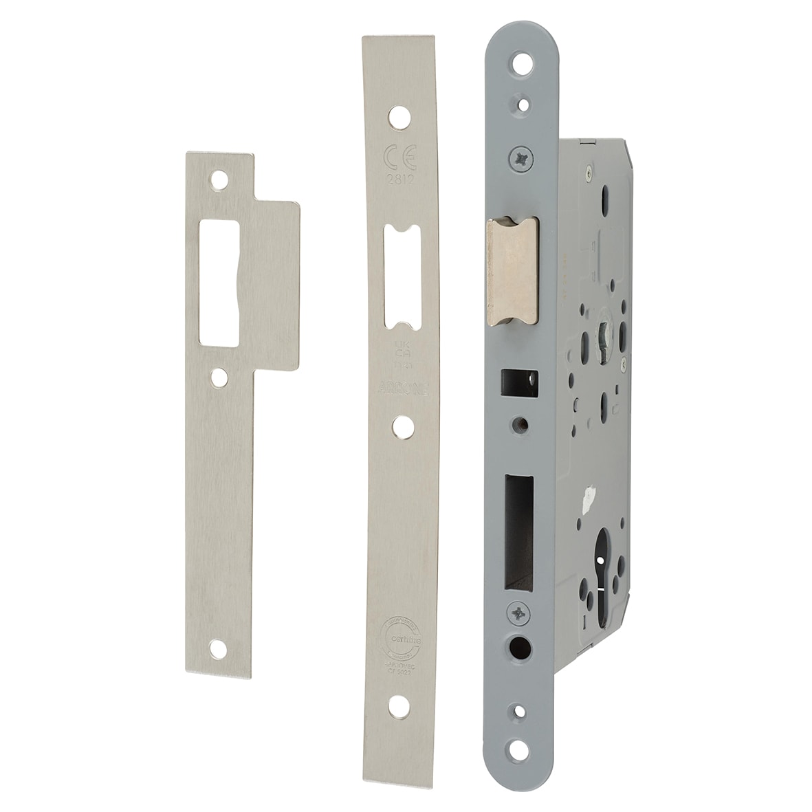 DIN Upright Latch - 88mm Case - 60mm Backset - Square - Satin Stainless Steel