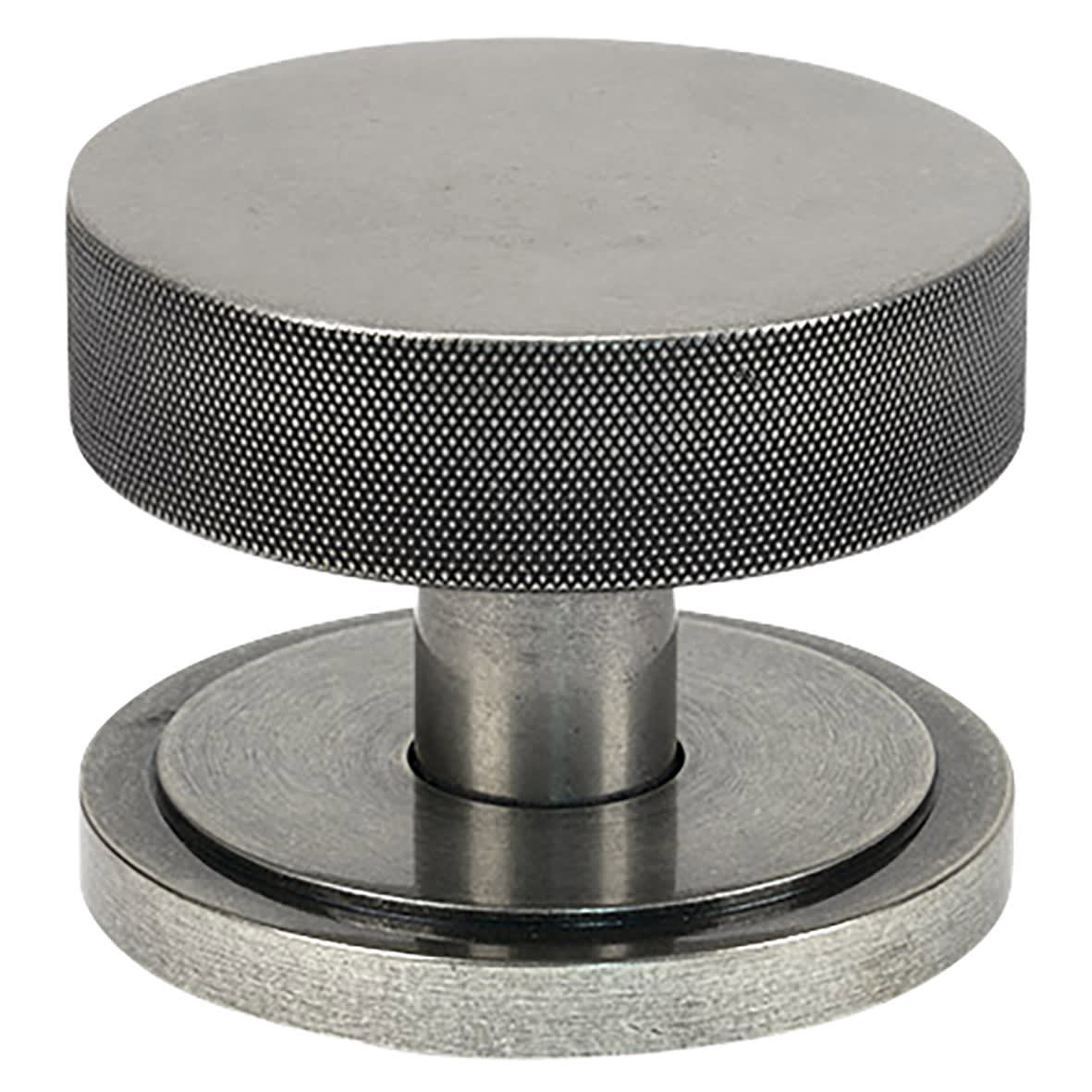 Brompton Pewter Round Knurled Centre Door Knob on Art Deco Rose - 90mm Rose Diameter