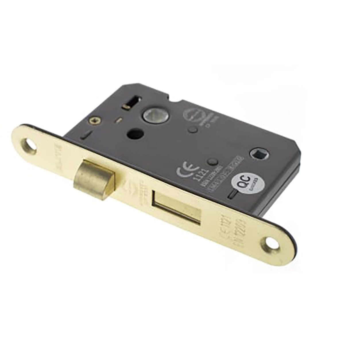 Fire-Rated Bolt Through Bathroom Lock - 65mm Case - 45mm Backset - Radius - Satin Brass