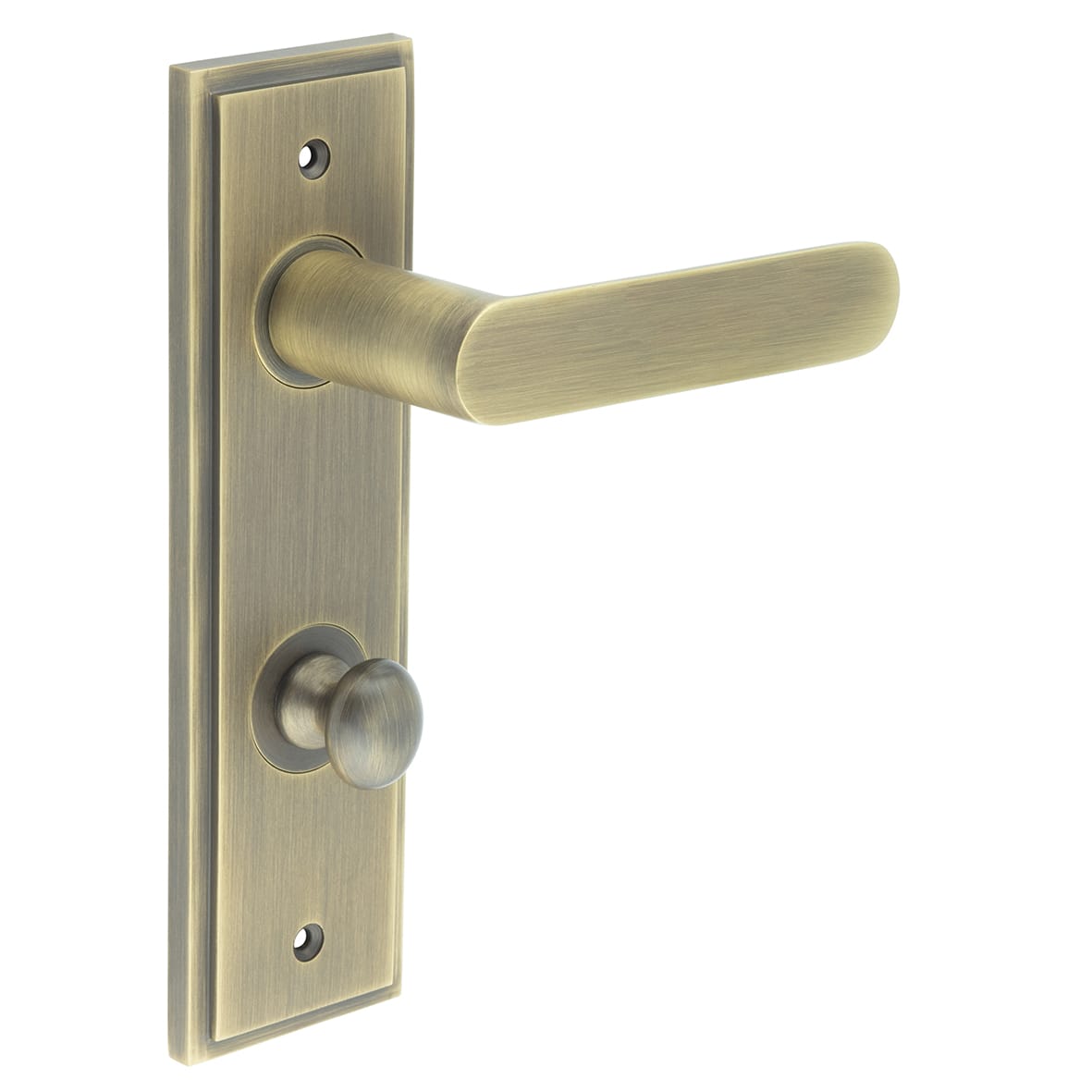 Antique Brass Fire Rated DIN Bathroom Door Handles - Kensington - Inner 1 - 200 x 55mm