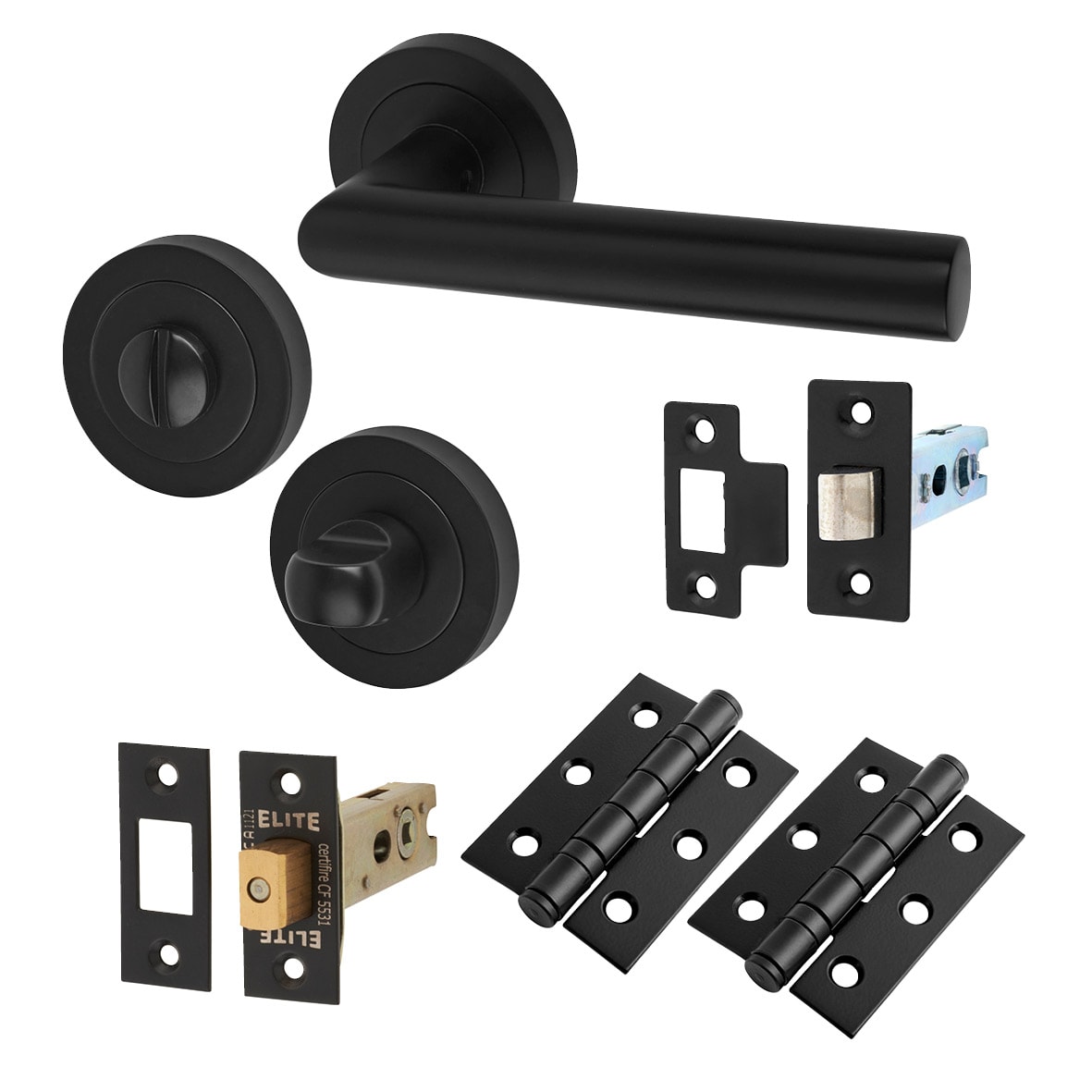 Matt Black Bathroom Deadbolt Lock Door Handles on Rose Pack - Emily Range