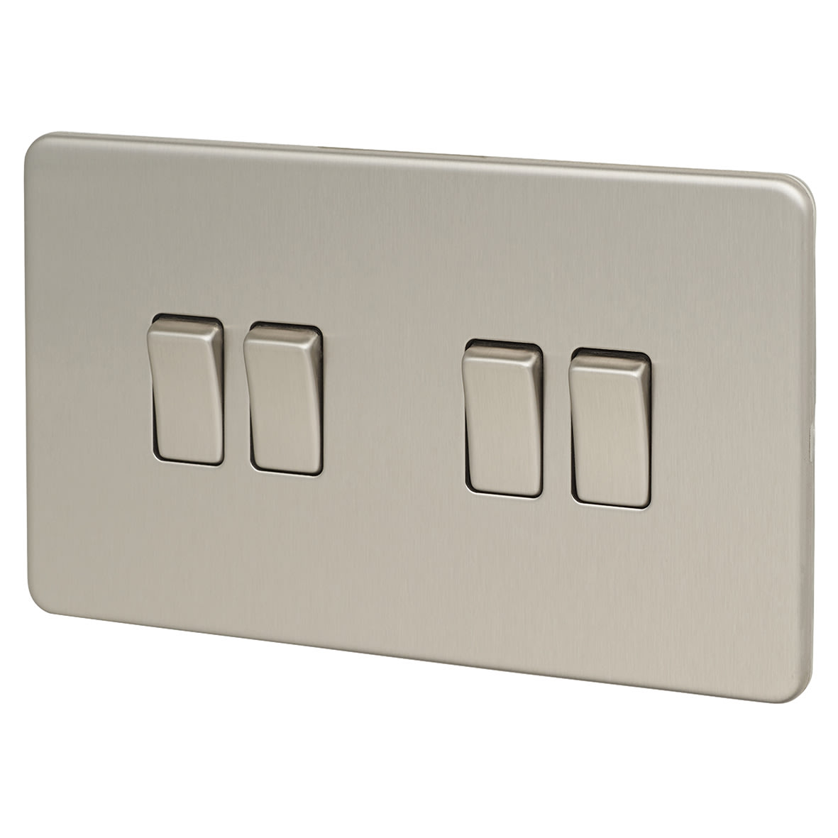 10AX 4 Gang Screwless Flat Plate Light Switch - Brushed Chrome