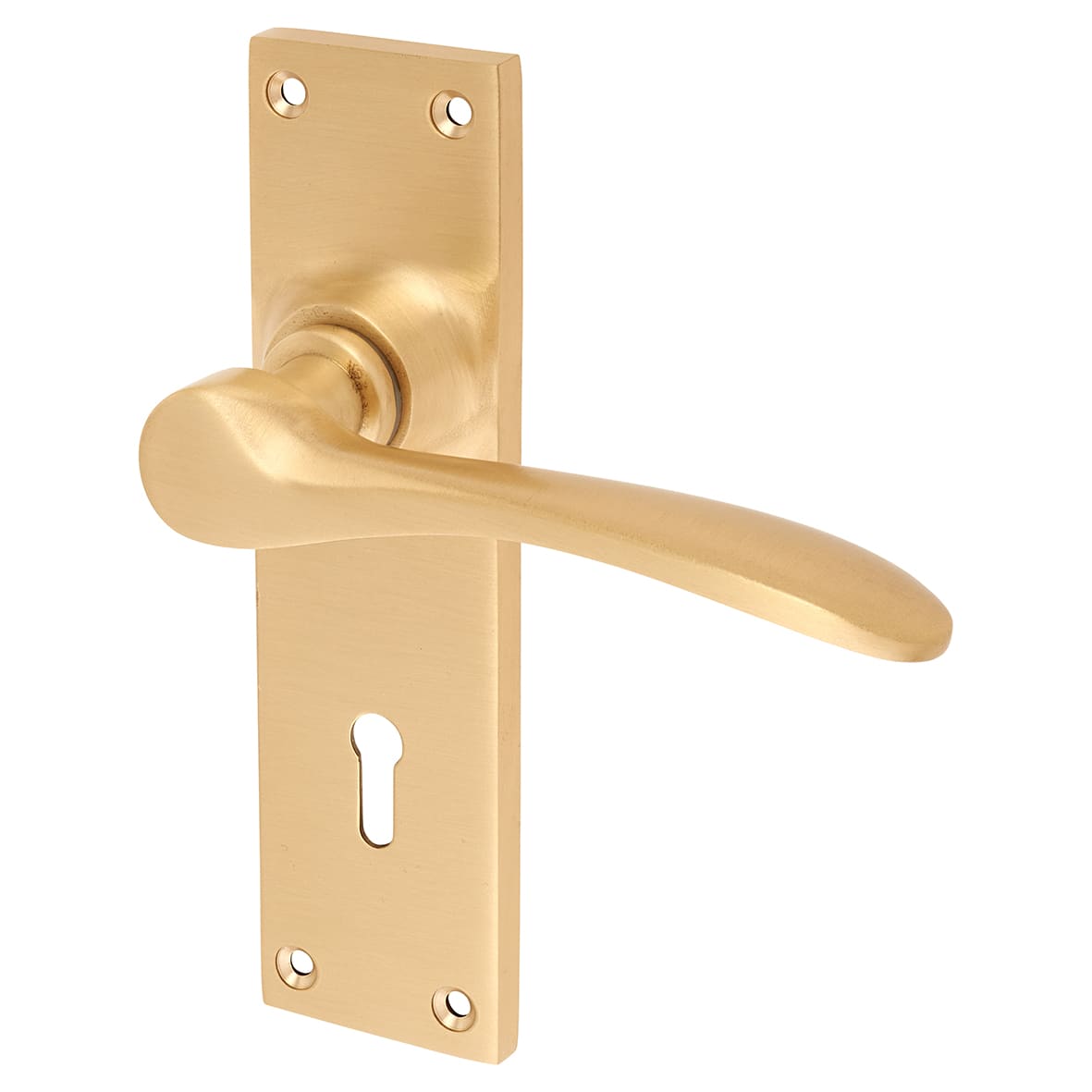 Satin Brass Keyhole Lock Door Handles - Buckingham Range - 152 x 41mm