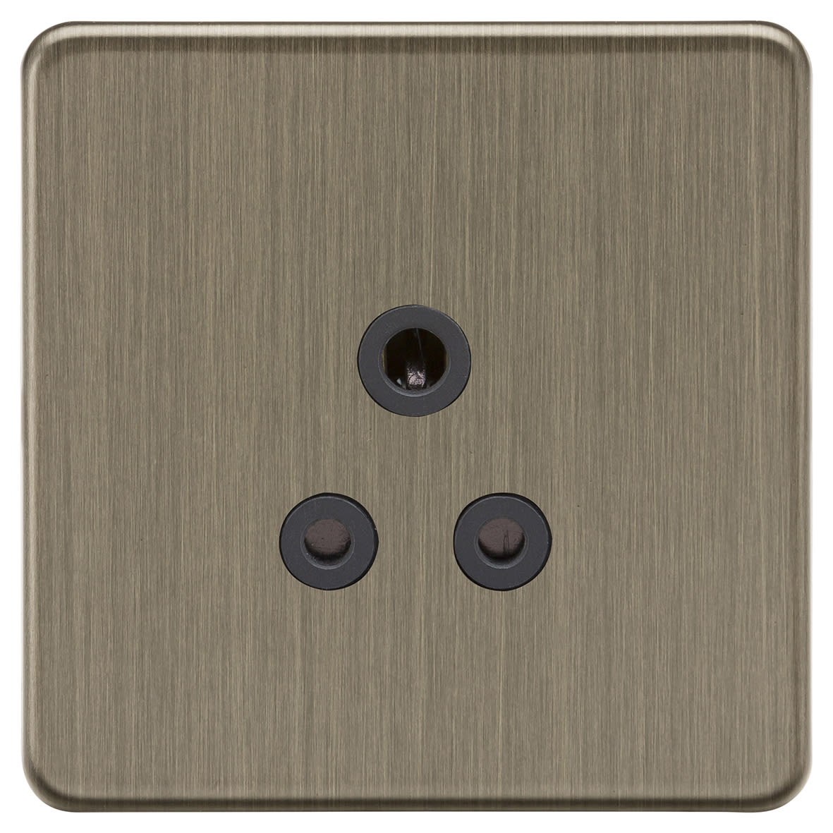 5A Screwless Flat Plate Unswitched Round Pin Socket - Antique Brass
