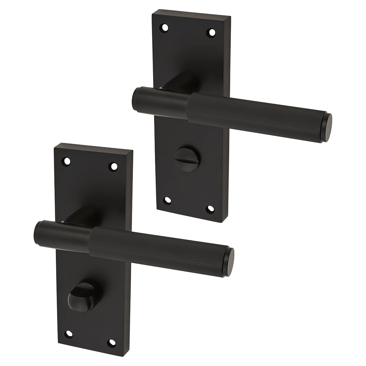 Matt Black Lines Bathroom Door Handles - Nova Range - 155 x 55mm