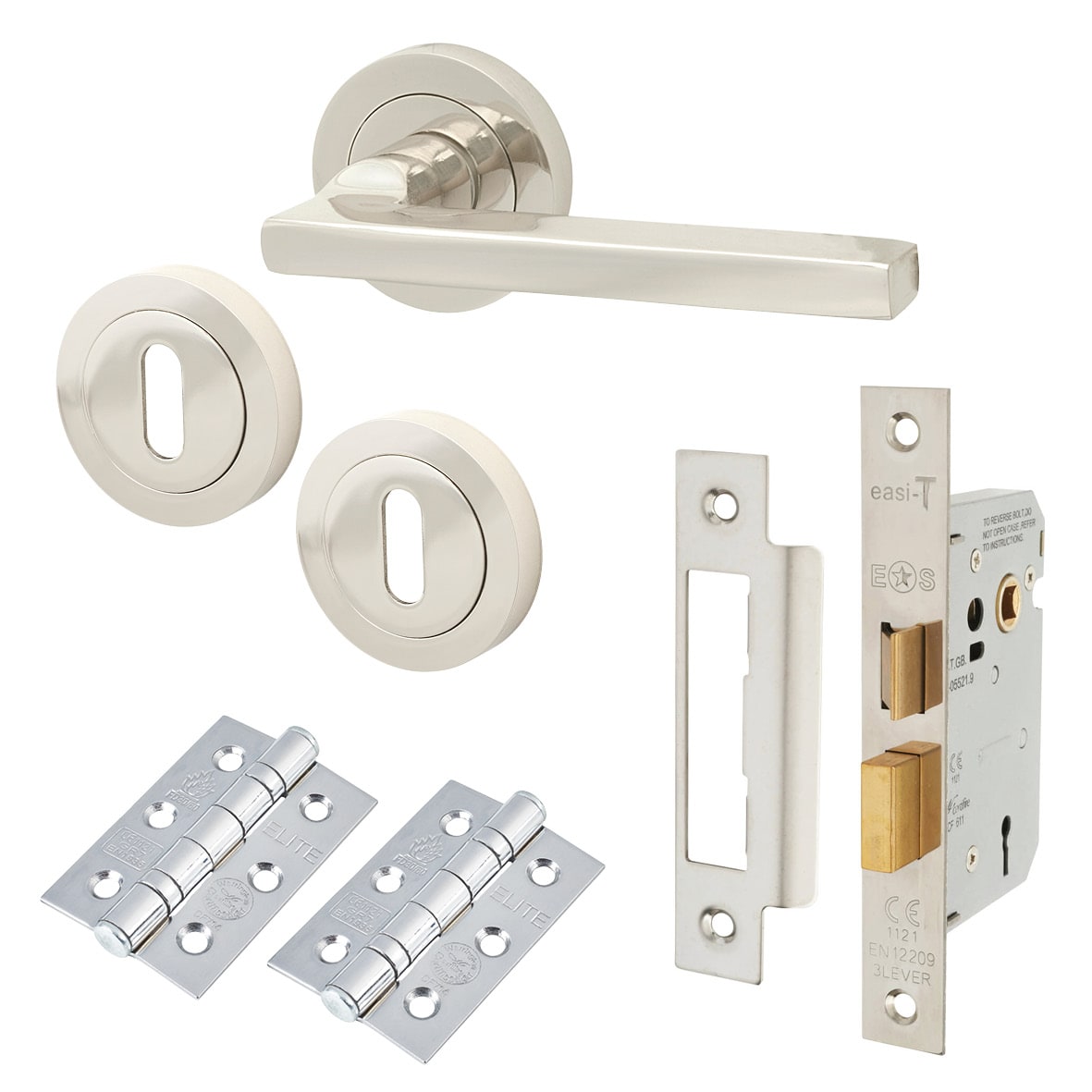 Polished Nickel 3 Lever Sashlock Door Handles on Rose Pack - Lexi Range
