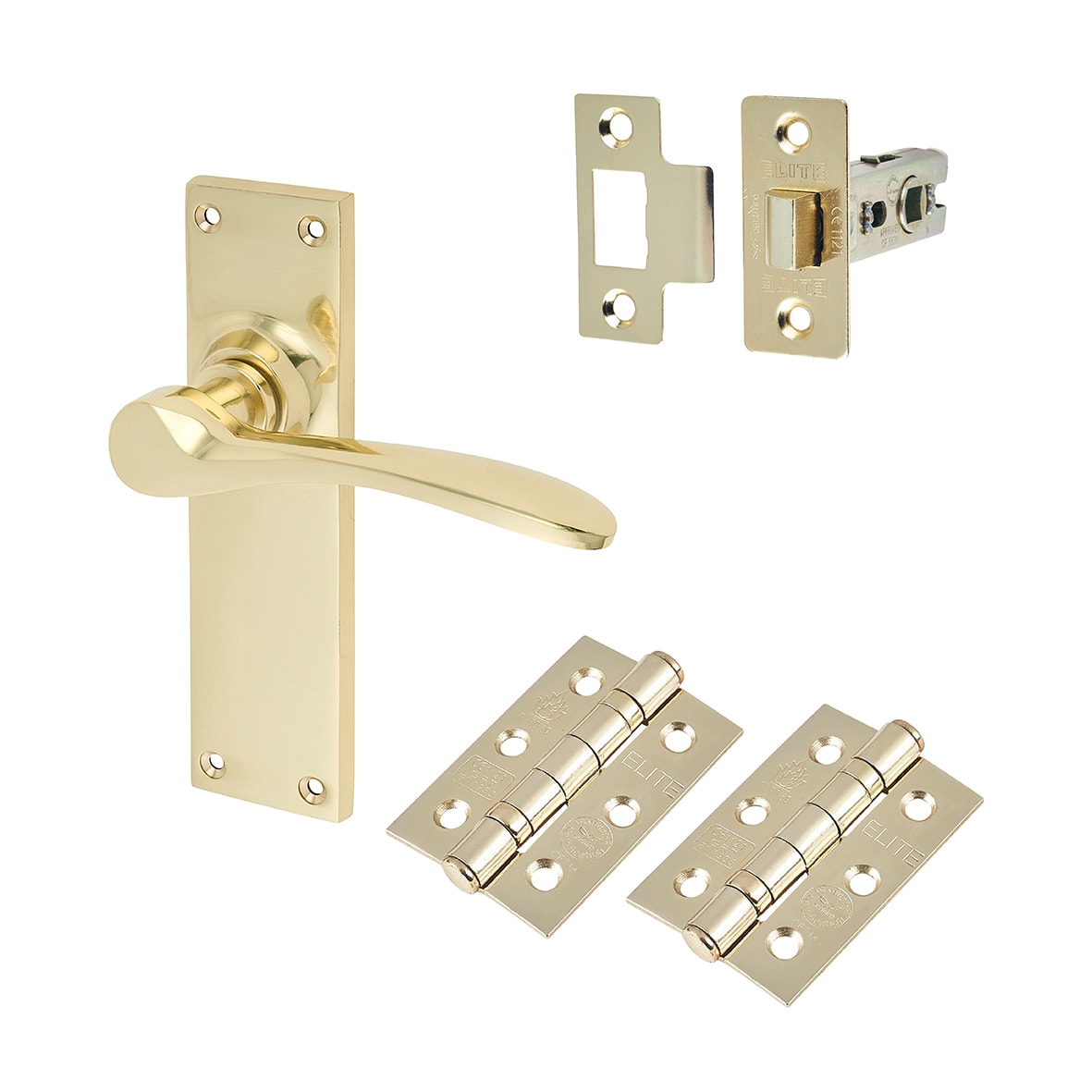 Polished Brass Latch Door Handles Pack - Buckingham Range