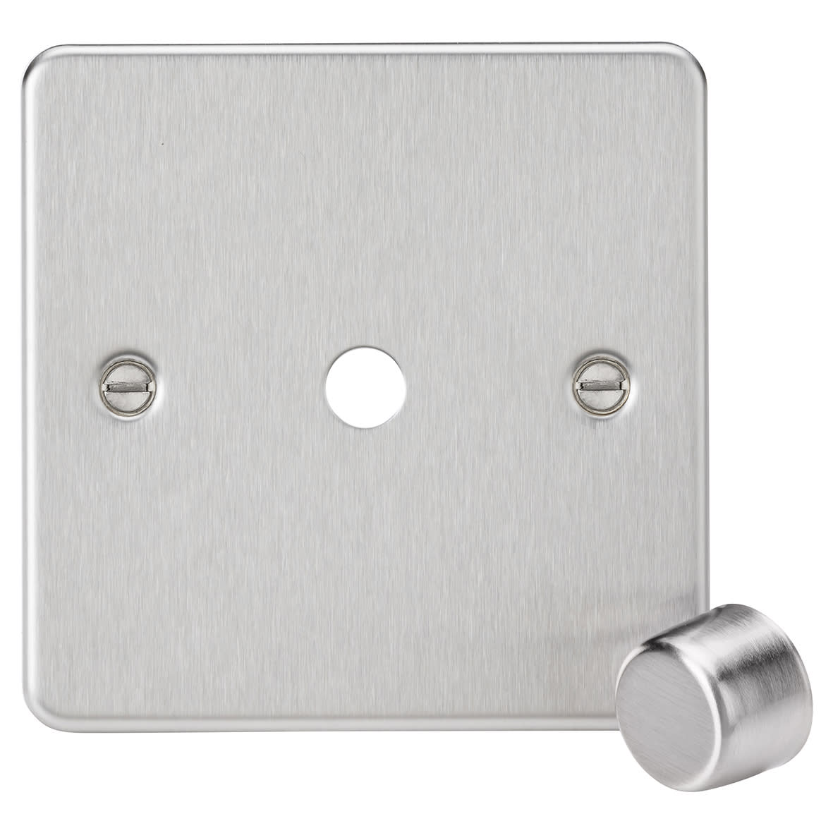 1 Gang Flat Plate Dimmer Plate with Metal Dimmer Cap - Brushed Chrome