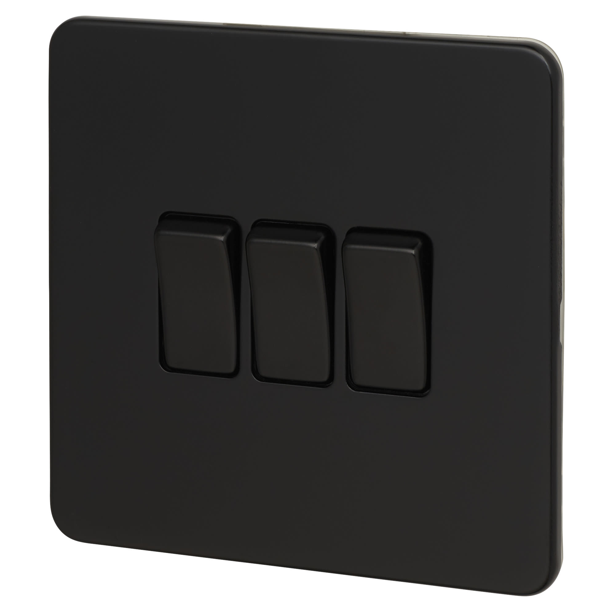 10AX 3 Gang 2 Way Screwless Light Switch - Matt Black with Black Rocker