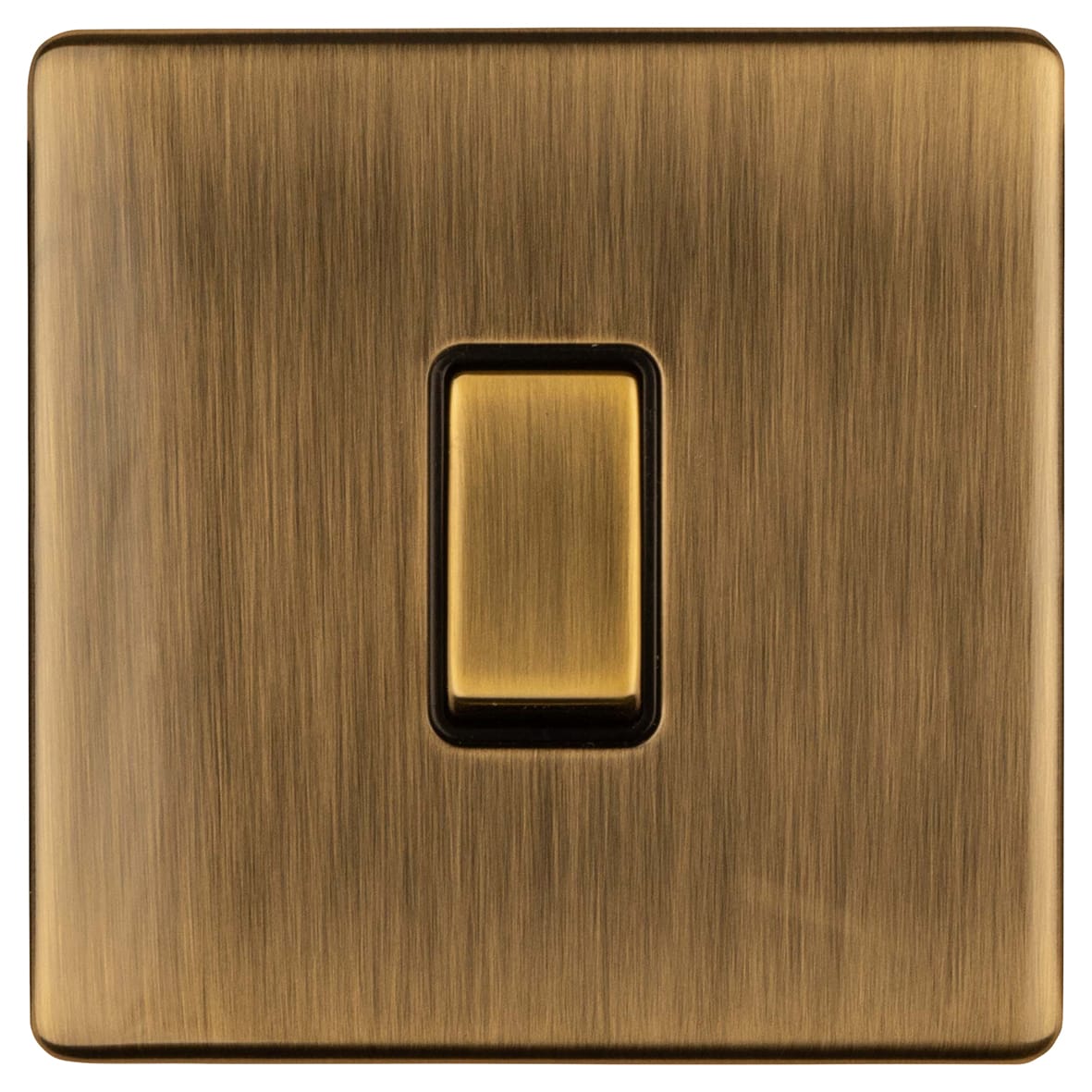 Concealed 10A 1 Gang 2 Way Screwless Flat Plate Light Switch - Antique Brass/Black