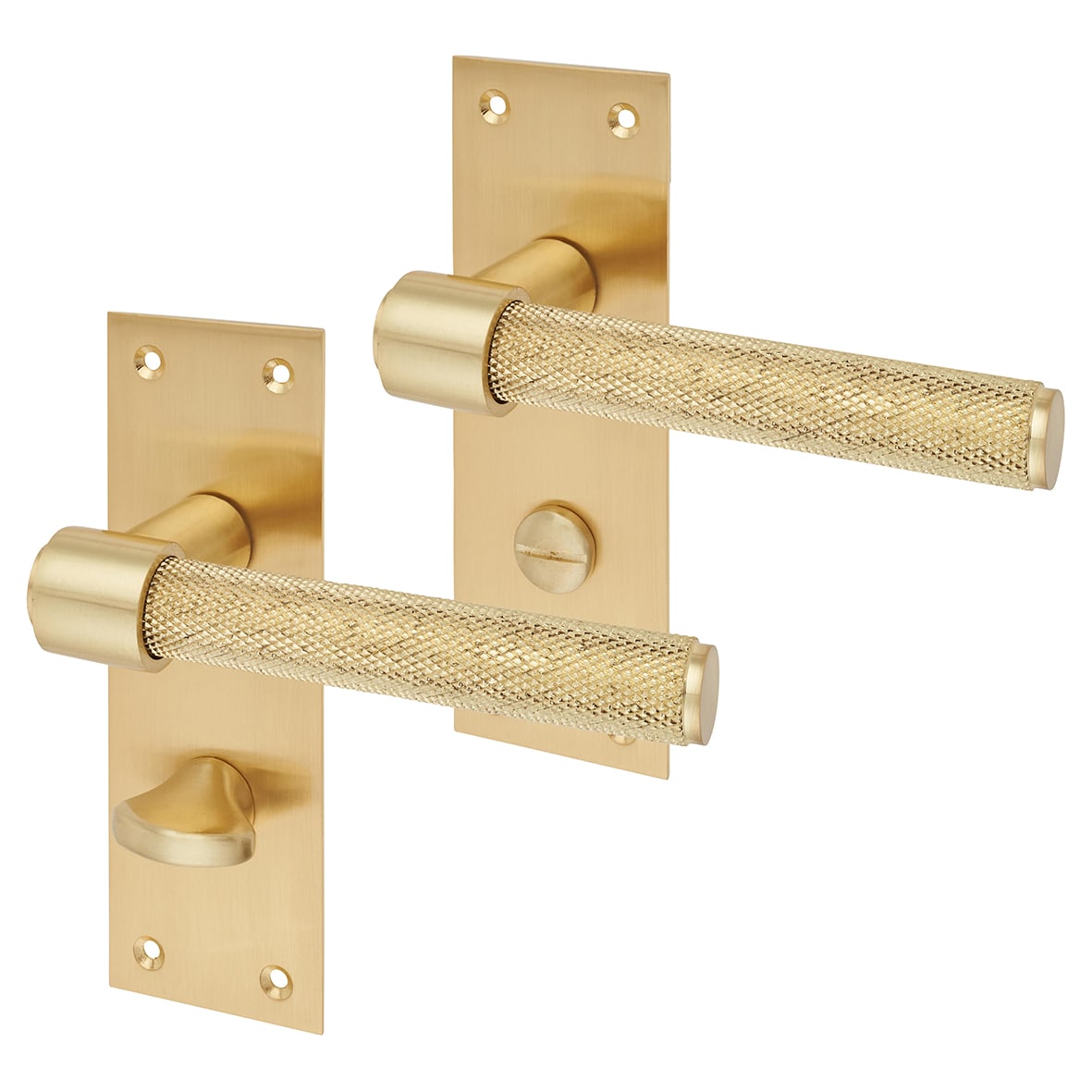 Satin Brass Knurled Bathroom Door Handles - Loxley Range - 150 x 50mm