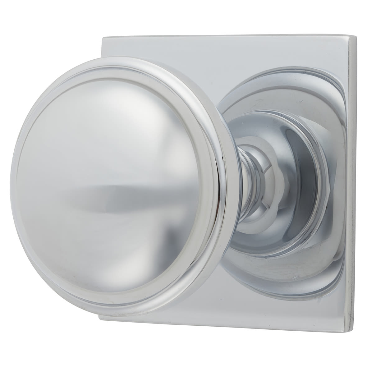 Quantock Cabinet Knob on Square Backplate - 38mm Diameter - Polished Chrome